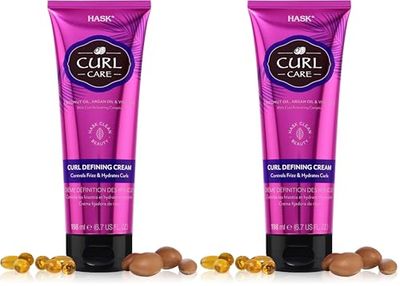 HASK Curl Care Curl Defining Cream for curly hair, vegan formula, cruelty free, color safe, gluten-free, sulfate-free, paraben-free - 1 198 ml Tube (Pack of 2)