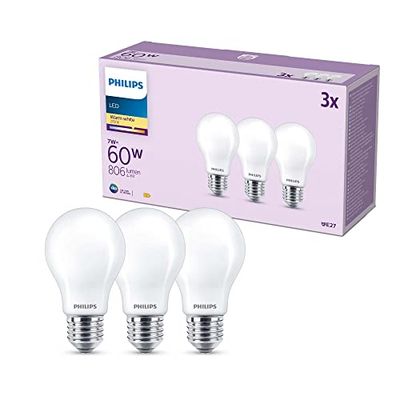 Philips pack de 3 ampoules LED E27, 100W, 2700K, blanc chaud, verre