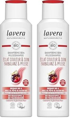 lavera Shampooing Soin Éclat couleur & Soin - sans silicone - Éclat naturel et soyeux & Cheveux souples - vegan - cosmétiques naturels - 250 ml (Lot de 2)