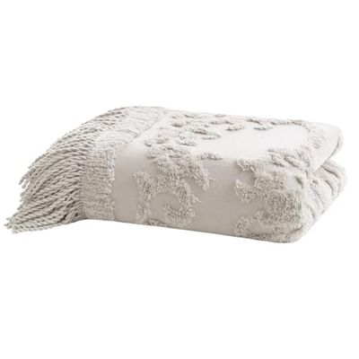 Madison Park 100% Cotton Tufted Chenille Design With Fringe Tassel Luxury Elegant Chic Lightweight, Breathable Cover, Luxe Cottage Room Décor Summer Blanket, 50" x 60", Grey