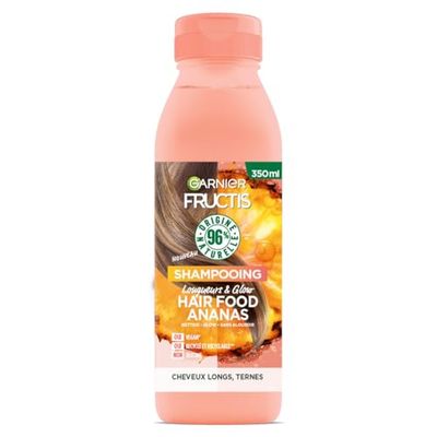 Garnier - Fructis Hair Food - Shampooing Nourrissant Longueurs & Glow à l'Ananas - Formule Vegan à 97% d'Origine Naturelle - Pour Cheveux Longs & Ternes - 350 ml