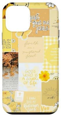 Croix chrétienne esthétique jaune fleur foi Coque pour iPhone 12 mini