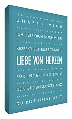 Little Helper lvdp1216–07 G Feel Good Art Décoration murale sur une toile épaisse dans un style "Liebe ZU Typographie moderne tiefst" (Love profondément – Texte allemand), 40 x 30 cm, bleu pétrole