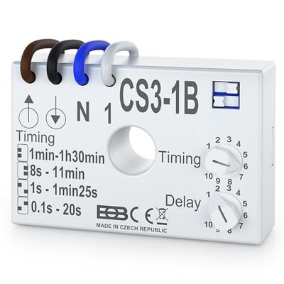 ELEKTROBOCK CS3-1B relé Temporizador | Interruptor temporizado 230 V | para Ventiladores e iluminación | Montaje en Caja de instalación Debajo del Interruptor con conexión por Cable