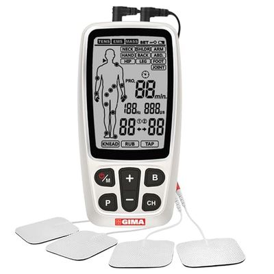 GIMA - Tens Gima-Care 3in1 à 2 canaux avec fonction de massage et électrostimulation musculaire et nerveuse transcutanée, pour soulager les douleurs, entraîner et détendre les muscles et les tendons,