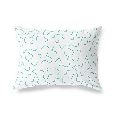 BonaMaison Turquoise-Blanc Housse de Coussin Motif, Taie d'oreiller pour Lit Voiture Canapé Maison Salon Chambre, Décoration D'intérieur, 35x50 Cm - Conçu et Fabriqué en Turquie