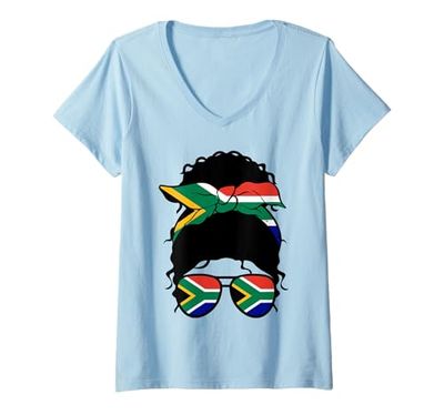 Womens South African Girl South Africa Flag Proud Woman V-Neck T-Shirt