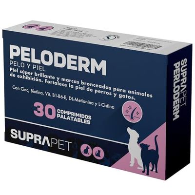 Suprapet, Peloderm para Perros y Gatos 30 Comprimidos a Base de Biotina, Zinc, Vitaminas B, Metionina y Cistina para el Bienestar y Brillo del Pelo | Pienso complementario