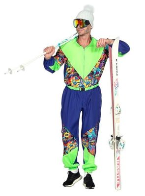 WILBERS & WILBERS 5495 - Tuta da sci retrò con stampa anni '80 per uomo, tuta da sci, tuta da neve, per après ski e carnevale