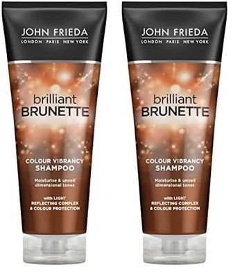 John Frieda Brilliant Brunette Colour Vibrancy Shampoo, Moisturising And Smoothing For Brown Hair, Aloe Vera, 250 ml (Pack Of 2)