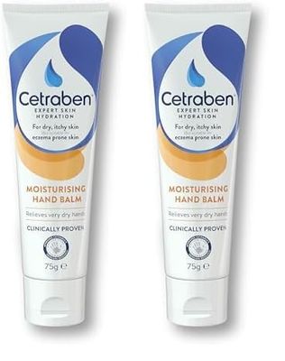 Cetraben Hand Balm for Dry & Eczema-Prone Skin, Clinically Proven Long-Lasting Moisturisation, Soothes Itching| Quick Absorbing, Contains Urea, For Daily Use, 1 x 75g (Pack of 2)