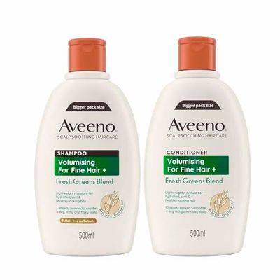 Aveeno Volumising Fresh Greens Scalp Soothing Mint, Cucumber and Rosemary Bundle, Moisturising Shampoo (1x 500ml) & Conditioner (1x 500ml), Volumising for Fine Hair, Soothes Itchy Scalp