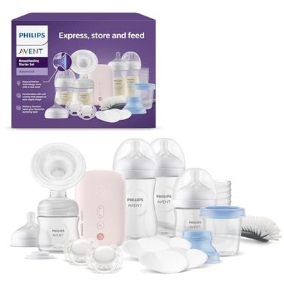 Philips Avent-presentset för mjölkpumpning, enkel elektrisk bröstpump av sjukhusstyrka, flaskor, nappar med mera, inspirerad av barn, effektiv för mammor, modell SCD340/31