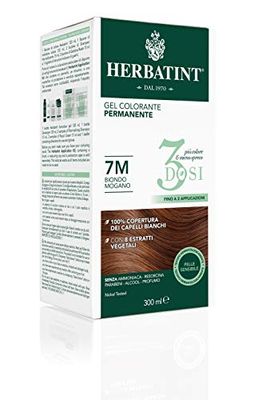 Herbatint Gel colorante permanente 3 dosis, 300 ml – 7 m rubio caoba, sin amoniaco, para pieles sensibles, cobertura 100% de cabellos blancos, con 8 extractos naturales biológicos