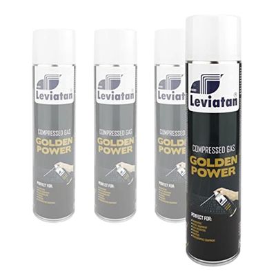 Leviatan Golden Power - Set di 4 spray per aria compressa, 600 ml, filtro dell'aria compressa, aria compressa, perfetto per la pulizia di tastiera e computer,