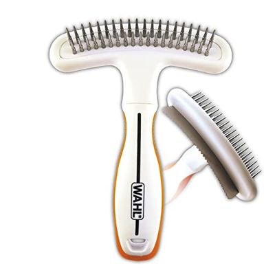 WAHL 2-in-1 Combination Double Row Pet Rake with Hair Shedding Blade for Dog or Cat Fur by The Brand Used by Professionals – Model 858424, Orange and White