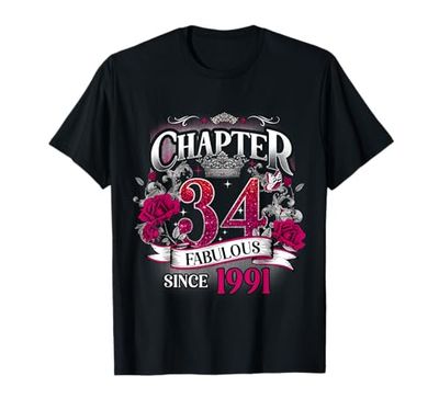 Womens Chapter 34 Fabulous Since 1991 34th Birthday Queen Maglietta