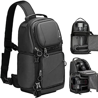 TARION Camera Sling Bag for Travel - Compact Photography Shoulder Bag witt Side Access Waterproof Rain Cover for DSLR SLR Mirrorless Cameras Black TR-S
