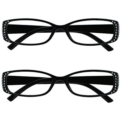 The Reading Glasses Company Black Diamonte Style Readers Value 2 Pack Designer Style Womens Ladies RR93-1 +1.00