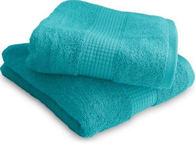 Le linge de Jules Set di 2 asciugamani da bagno, 50 x 90 cm, 100% cotone, 450 g/m2, blu turchese