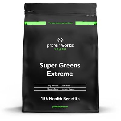 Protein Works - Super Greens Extreme , 150+ Health Benefits , 41 Active Ingredients , Vegan & Gluten Free , No Added Sugar , 20 Servings , Original , 250g