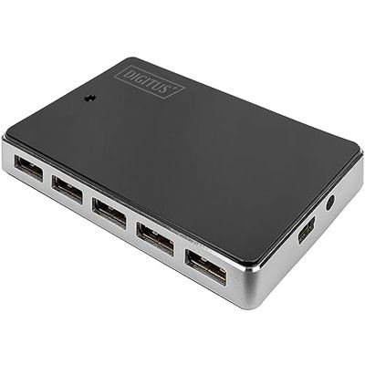 DIGITUS USB 2.0 Hub 10-port, 10x USB A/F, 1x USB mini incl ext. power supply 5V DC 4A, 1m, bl