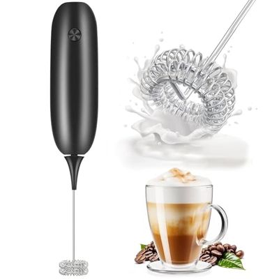 Milk Frother Handheld Whisk Battery Powered Drink Mixer, Milk Frother Foamer & Mini Drink Mixer Coffee Frother Whisk, Electric Portable for Latte, Cappuccino, Hot Chocolate- Black