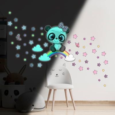 Ambiance - Adhesivo decorativo para pared (55 x 50 cm), diseño de panda fluorescente en arco iris, multicolor