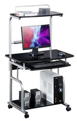 Techly ICA-TB 7800BK Noir, Métallique Bureau d'ordinateur - Bureaux d'ordinateurs (Panneau de Fibre, Métal, Noir, Métallique, 4 Roue(s), 800 mm, 690 mm)