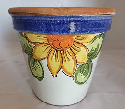 VASO IN CERAMICA DI VIETRI DIPINTO A MANO; DIAMETRO CM.21, ALTEZZA CM.17. TERRACOTTA CASA GIARDINO MADE IN ITALY