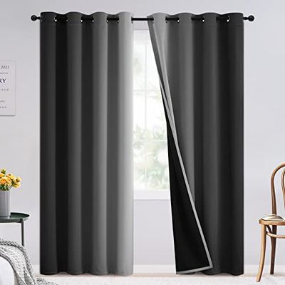 SimpleHome Set di 2 tende oscuranti per soggiorno, tende oscuranti nere per camera da letto, 132 x 213 cm