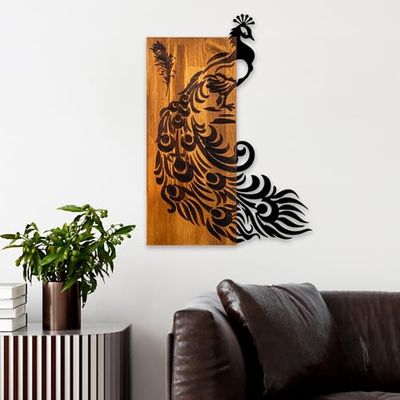 Wallity Elegante accesorio de pared de madera, nogal y negro, 47 x 65 x 3 cm, 100% madera (3 cm) y metal (1,5 mm), diseño único para una decoración elegante del hogar