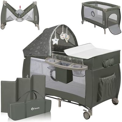 lionelo Sven Plus 2en1 Cuna de Viaje y Parque de bebés 0-36M para niños hasta 15 kg Función de Cambiador Mosquitero Apertura Lateral con Cremallera Ajuste de Altura Gris y Turquesa (Beige Oliva)