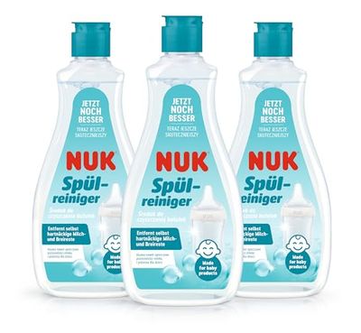 Detergente para biberones NUK | 500 ml | Ideal para limpiar biberones, tetinas y accesorios | Producto sin fragancias | pH neutro | Biberón 100 % reciclable | 3 unidades