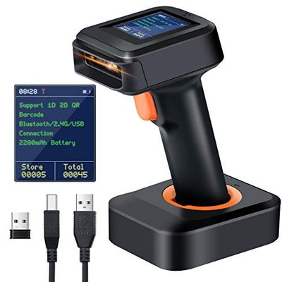 Tera Scanner de Codes-Barres 2D sans Fil, Scanner de Code QR Bluetooth, avec écran d'affichage de l'heure, indicateur de Niveau de Batterie, Base de Charge, Brevet n° 90078251950003, HW0006