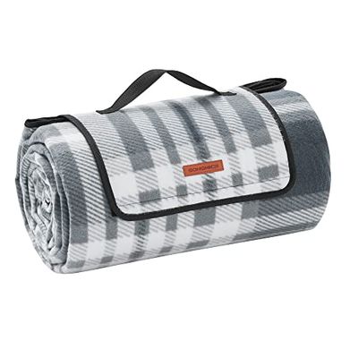 SONGMICS Coperta Picnic, 300 x 200 cm, Grande Telo da Campeggio, Parco, Giardino, Esterno, Spiaggia, Strato Impermeabile, Pieghevole, Grigio e Bianco GCM006G03