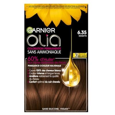 Garnier Coloration Permanente - Sans Ammoniaque - Aux Huiles Naturelles de Fleurs - Noisette (6.35) - Olia