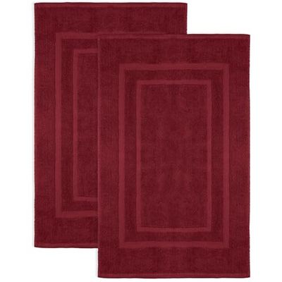 NatureMark Pack of 2 Terry Towelling Bath Mats, 50 x 80 cm, 100% Cotton, Burgundy Red