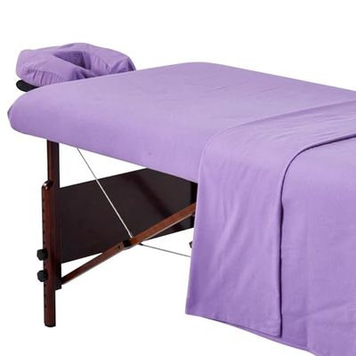Master Massage flanel set van 3 overtrek hoeslaken, lakens, kussensloop voor massagebed salon katoen - paars