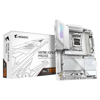 GIGABYTE Carte mère X870E AORUS Pro Ice - Prend en Charge Les processeurs AMD Ryzen 9000, VRM numérique 16+2+2 Phases, jusqu'à 8000MHz DDR5 (OC), 3xPCIe 5.0, Wi-FI 7, LAN 2.5GbE, USB 4
