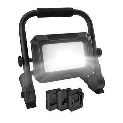 ANSMANN Luce da lavoro a LED, compatibile con batterie da 18V, incl. piastre di adattamento per Bosch, Makita, Milwaukee/Dewalt, 3000 lumen robusti 30 watt 3 livelli di luminosità