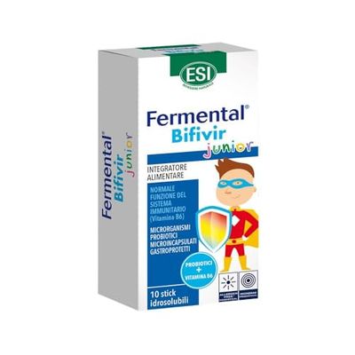 ESI - Fermental Bifivir Junior, Integratore Alimentare a base di Frutto-oligosaccaridi e vitamina B6, Favorisce l'Equilibrio della Flora Intestinale, Senza Glutine e Vegan, 10 stick idrosolubili