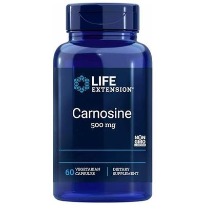 Life Extension, L-Carnosine, 500mg, Hautement Dosé, 60 Capsules végétaliennes, Testé en Laboratoire, Sans Gluten, Végétarien, Sans Soja, Sans OGM
