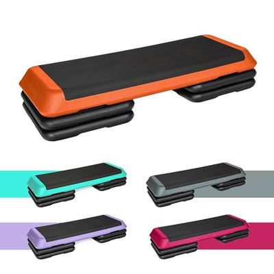 TREXO Aerobic oefenstepper voor thuis en voor cardio fitness, verstelbare hoogte 10-15-20 cm, grote stepplank 109 x 41 cm, duurzame, hoogwaardige materialen, training tot 250 kg, oranje