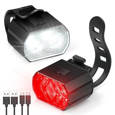 Blendura Luce Bici, Luci Bicicletta LED IPX6 Ricaricabili USB 6 Modalità di Illuminazione Luci Bici Anteriore e Posteriore per I'equitazione Notturna, Campeggio