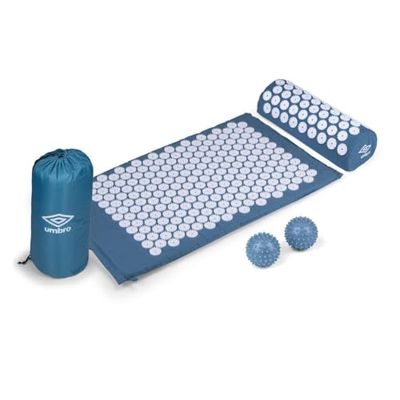 Umbro Tappetino Agopressione - Tappetino Agopuntura - Agopressione per Mal di Schiena - Alleviamento del Dolore, Inclusa Pallina Massaggio Piedi - Tappeto Agopressione - 42x71 cm - Blu