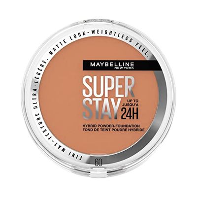 Maybelline Powder Foundation, Long-lasting 24H Wear, Medium to Full Coverage, Transfer, Water & Sweat Resistant, SuperStay 24H Hybrid Powder Foundation, 60