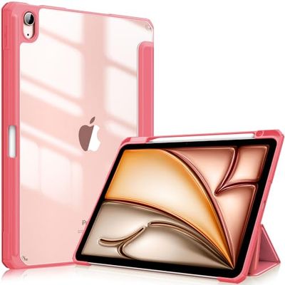 FINTIE Custodia per iPad Air 11 Pollici M3/M2 (2025/2024), iPad Air 5a/4a Gen 10,9" (2022/2020) con Portapenne - Sottile Leggero Trasparente Cover Posteriore con Bordo in TPU Morbido, Rosa