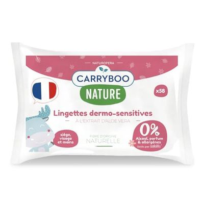 CARRYBOO - 4 x 58 chusteczek Dermo-Sensitive - Chusteczki dla niemowląt - Bezalergiczne chusteczki czyszczące - Kojąca pielęgnacja skóry wrażliwej
