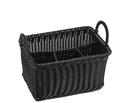 APS Cubertero ECONOMIC con 4 compartimentos, cubertero irrompible, cubertero, contenedor de cubiertos, negro, 18 x 26 cm, altura 15 cm